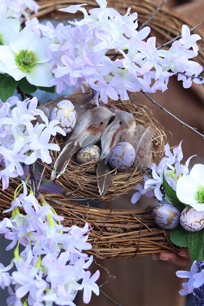 Fioletova Wielkanoc, wianek z ptaszkami