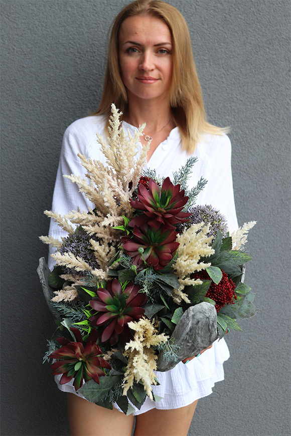 Suculentas Bordo Volcan, komplet dekoracji nagrobnych