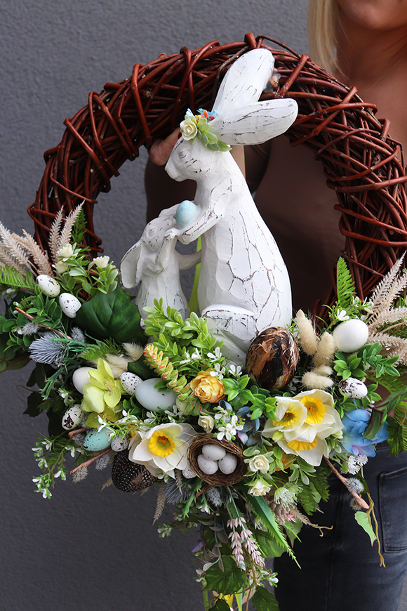 uroczy wielkanocny wianek, Zajęcza Rodzinka 2, śr.49cm