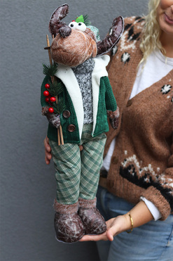 OD RĘKI Zielony Rudolf C, laleczka zimowa stojąca renifer, chłopiec, wys.65cm