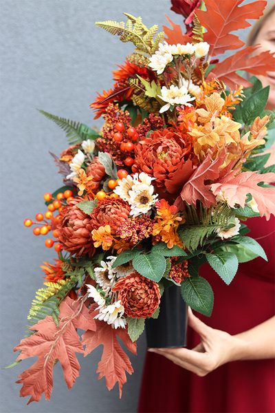 Clemente Orange, komplet dekoracji nagrobnych, kompozycja w misie + bukiet