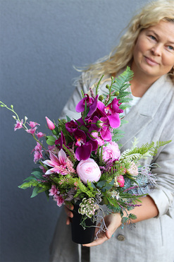 Pink&Fuksja, bukiet nagrobny we wkładzie, dł.63cm 