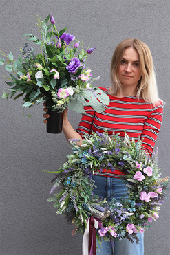 Purple Birds, zestaw nagrobny, bukiet nagrobny + wieniec