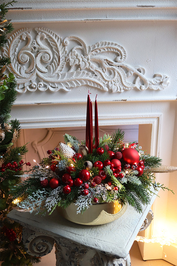 Red&Gold Xmas, adwentowy stroik świąteczny LED