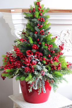 Leśna Wigilia, choinka sztuczna udekorowana w doniczce, wys.76cm