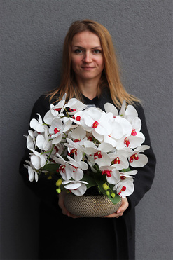 OD RĘKI Kreonata, gumowy storczyk w złotej donicy, wys.42cm  