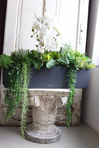 dekoracja w stretchu sukulenty ze storczykiem, Andżelika Saute, wym.64x65cm