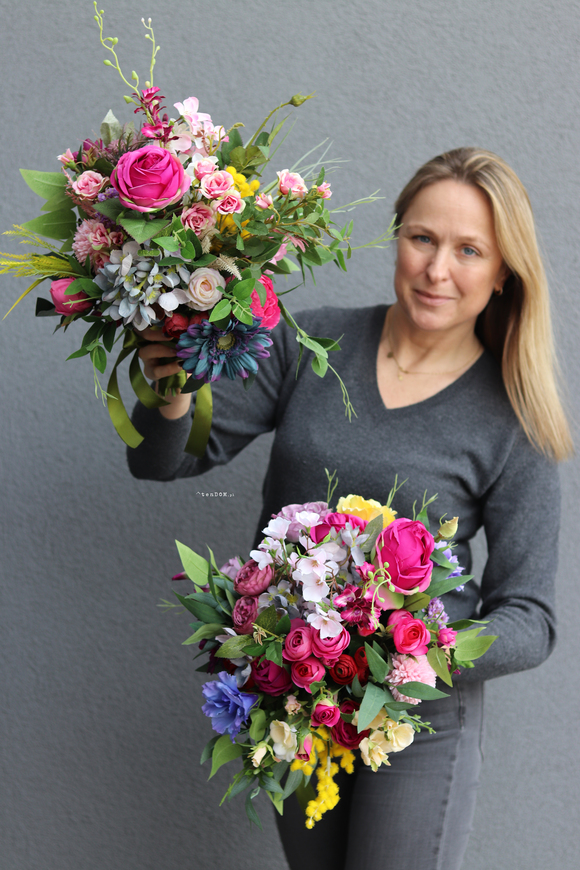 Folk A, barwny bukiet kwiatowy do ręki, dł.45cm