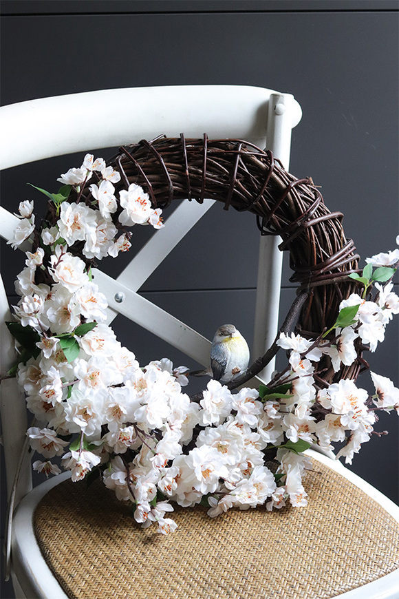 Ptaszek na Jabłoni, wiosenny wianek dekoracyjny