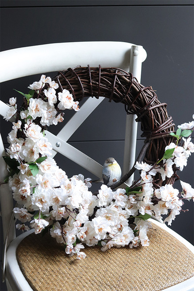 Ptaszek na Jabłoni, wiosenny wianek dekoracyjny