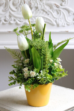 Tulipanki, żółta dekoracja kwiatowa z tulipanami, wys.38cm 