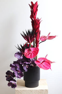 OD RĘKI Yorker, kompozycja kwiatowa z bromelia i proteą, wym.77x50cm