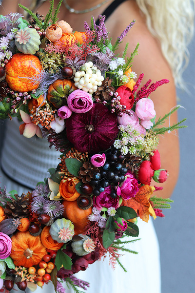 Leorie jesienny wianek z aksamitnymi dyniami, śr.46cm