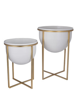 Orbit White, metalowa osłonka w stojaku kwietnik, kpl.2szt