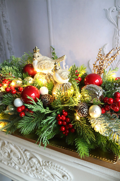 Ptaki w Parku, świąteczny stroik LED na tacce