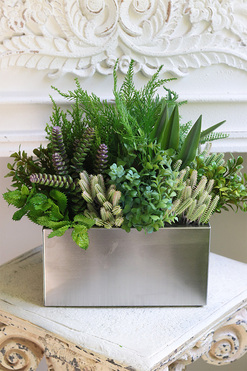 Sukulenty Steel Modern B, zielona dekoracja w stalowej donicy, wym.33x35cm