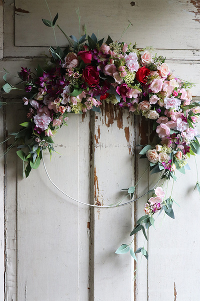 Helise Subtelle, barwny wianek na drzwi na obręczy, śr.65cm 