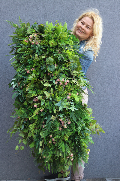 Jungle Green & Pink, ścianka jednostronna ze sztucznych roślin, wym.1m kw.