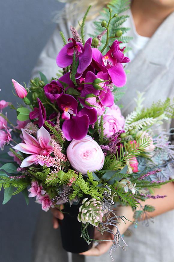 Pink&Fuksja, bukiet nagrobny we wkładzie