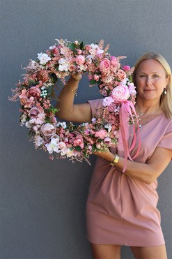 Pinkre, różowy wianek dekoracyjny, śr.50cm