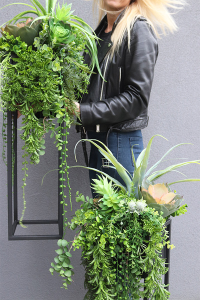 Cybilla Design Extra, kompozycja sukulenty w donicy na stojaku