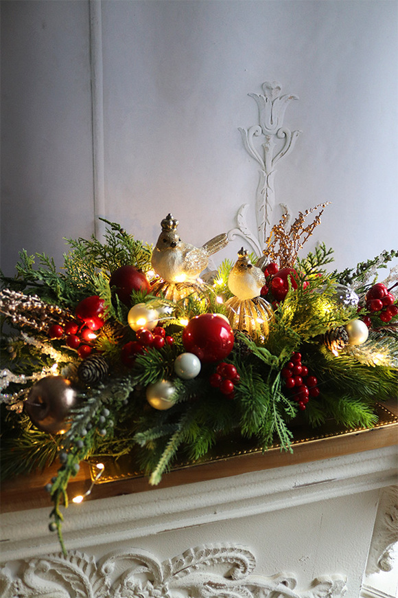 Ptaki w Parku, świąteczny stroik LED na tacce