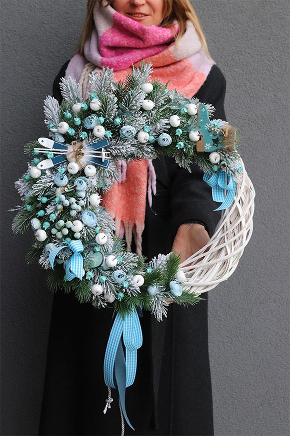 Blue World, zjawiskowy bożonarodzeniowy wianek, śr.46cm