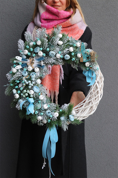 Blue World, zjawiskowy bożonarodzeniowy wianek, śr.46cm