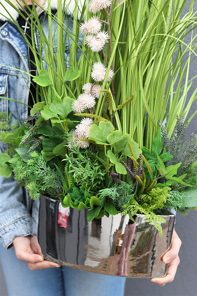 Green Manfredo Big, sztuczna trawa z ziołami w lustrzanej donicy