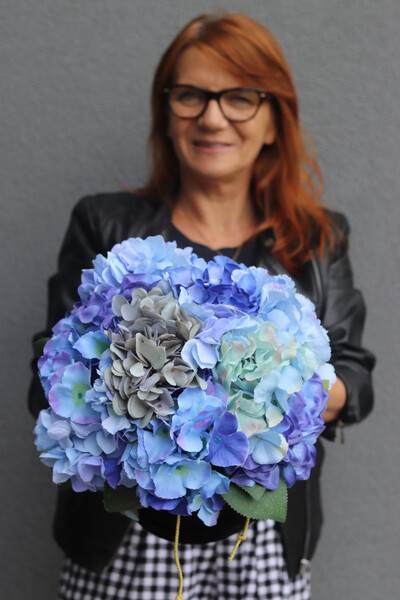 Blueta, flowerbox niebieskie hortensje