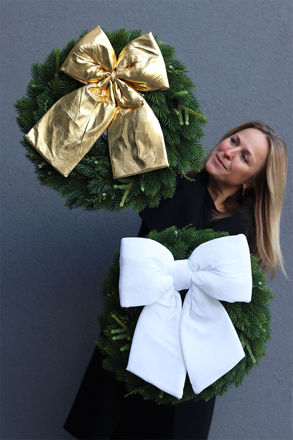 bożonarodzeniowy wieniec na drzwi, Papillon Złota Kokarda, śr.45cm, limitowana edycja 