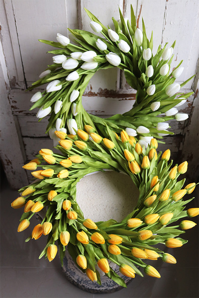 bardzo elegancki wianek z tulipanów, Witaj Wiosno Yellow, śr.40cm