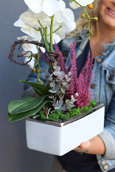 Banerra White Deluxe, sztuczny storczyk z wrzosami