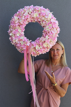 Light Pink, duży wianek na drzwi z hortensji, śr.56cm 