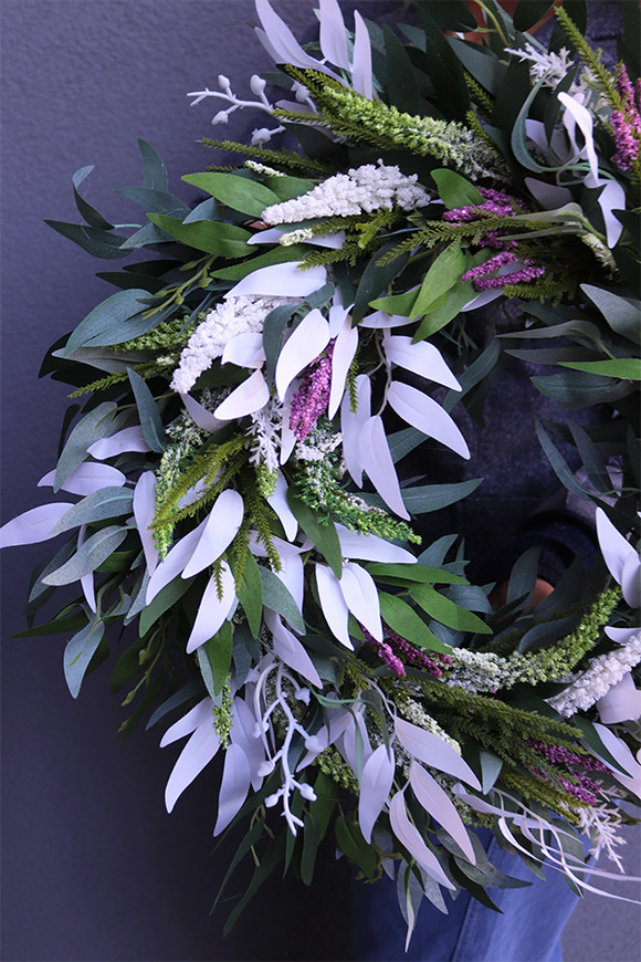 Wrzosy na Jesień, bogaty wianek z wrzosem