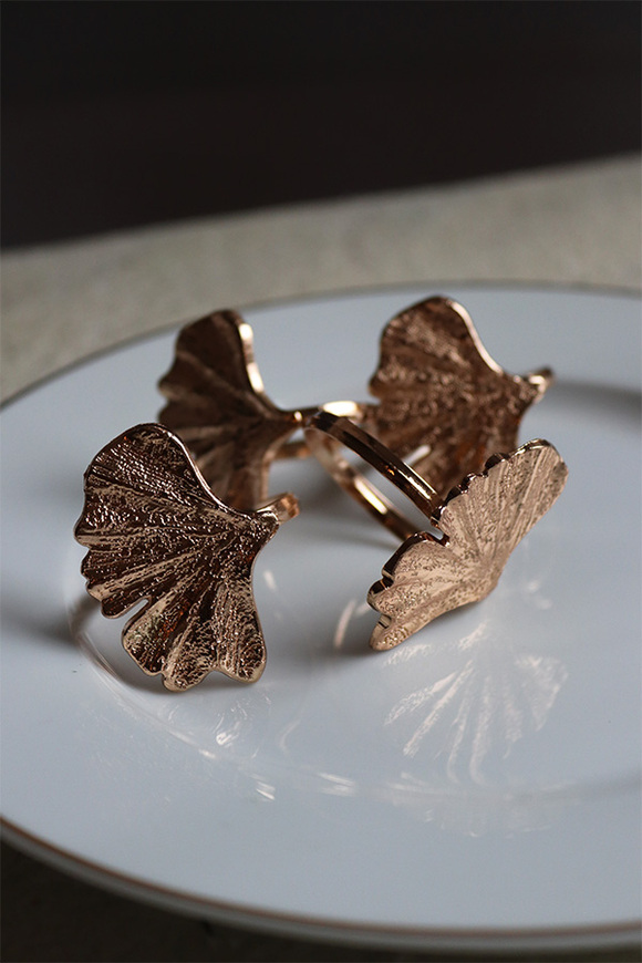 Ginko, obrączki na serwetki, miłorząb, złote