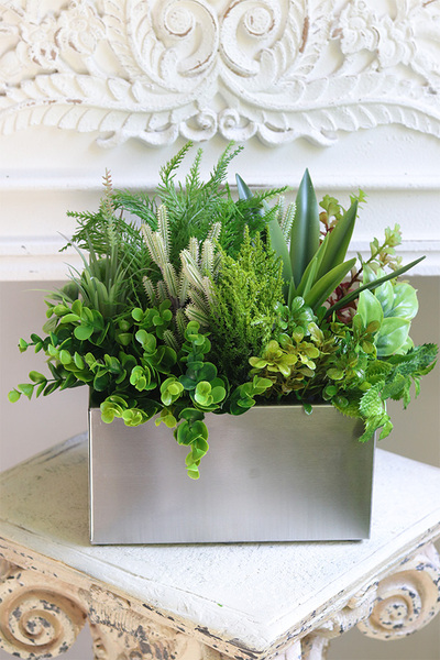 Sukulenty Steel Modern zielona dekoracja w stalowej donicy