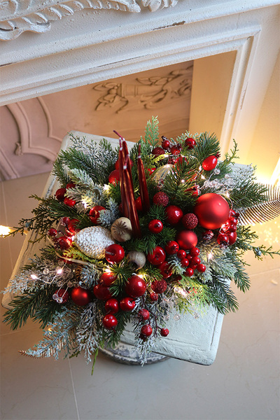 Red&Gold Xmas, adwentowy stroik świąteczny LED