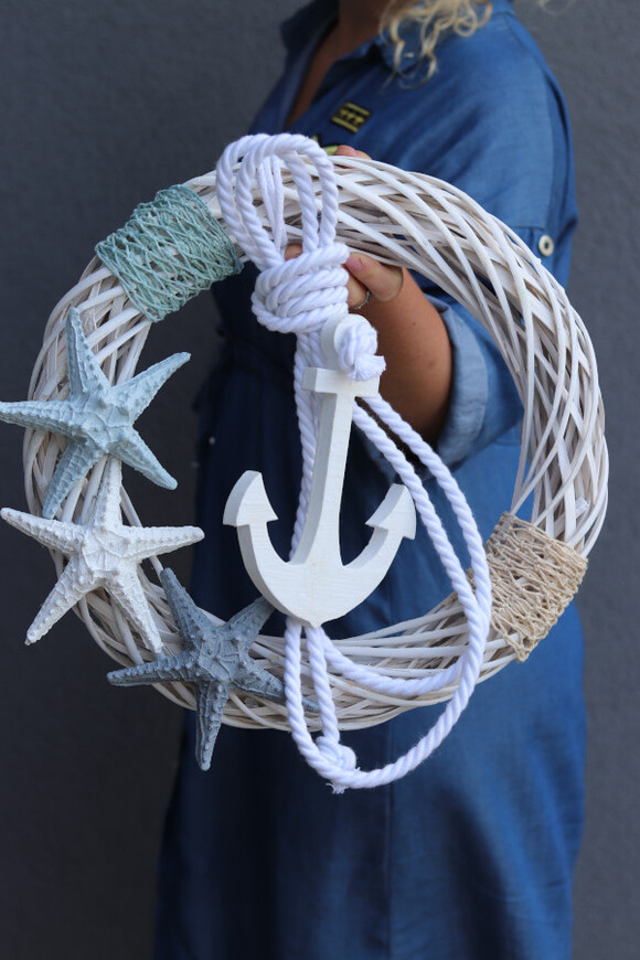 Kotwica & Rozgwiazdy 2, marynistyczny wianek do powieszenia na drzwiach