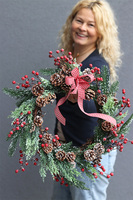 Redite, wianek zimowy z kokardą, śr.43cm 