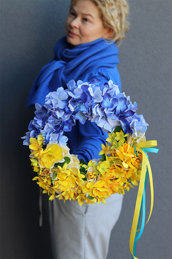 wianek na drzwi z hortensją, Ukraina 5, śr.34cm