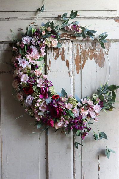 Helise Subtelle, barwny wianek na drzwi na obręczy, śr.65cm 