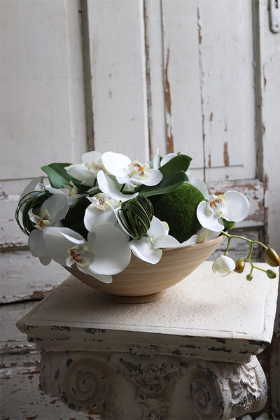 Dekoriano Wood, kompozycja z orchideą w drewnianej misie, wym.25x34cm