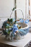 Blue Easter, komplet dekoracji wielkanocnych, wianek + koszyczek + świeca