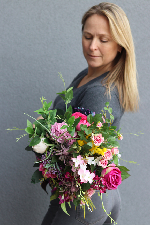 Folk B, barwny bukiet kwiatowy do ręki, dł.40cm