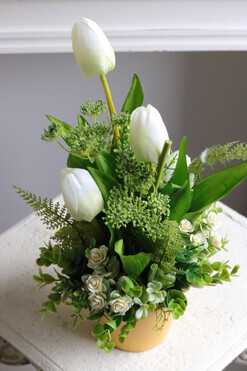 Tulipanki, żółta dekoracja kwiatowa z tulipanami, wys.38cm 