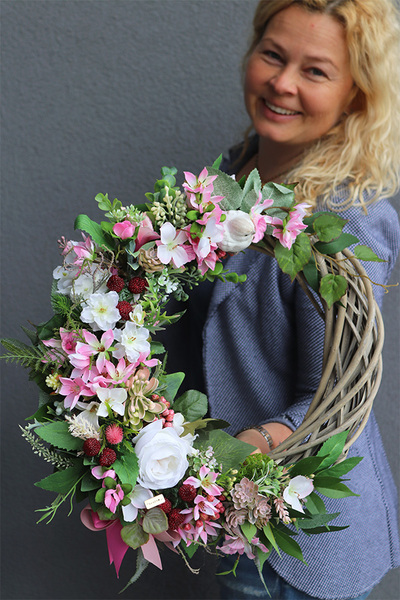 asymetryczny wianek z ptaszkiem, Helina, śr.37cm 