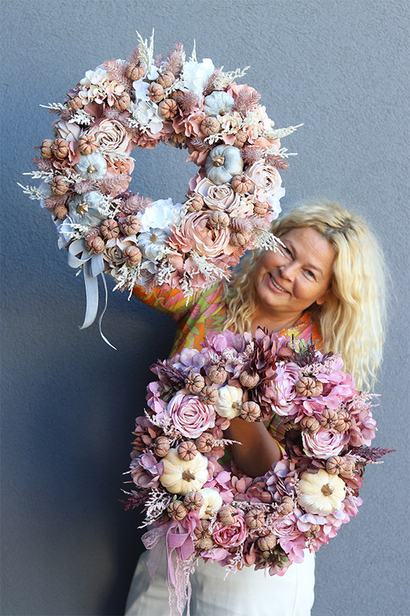 Jesienny Nastrój, asymetryczny jesienny wianek z dyniami