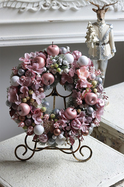 Pastelowy Czar Zimy 2, świąteczny wianek dekoracyjny, śr.27cm 