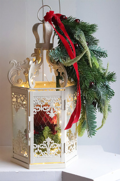 White Christmas B, świąteczna dekoracja LED w lampionie, wys.42cm